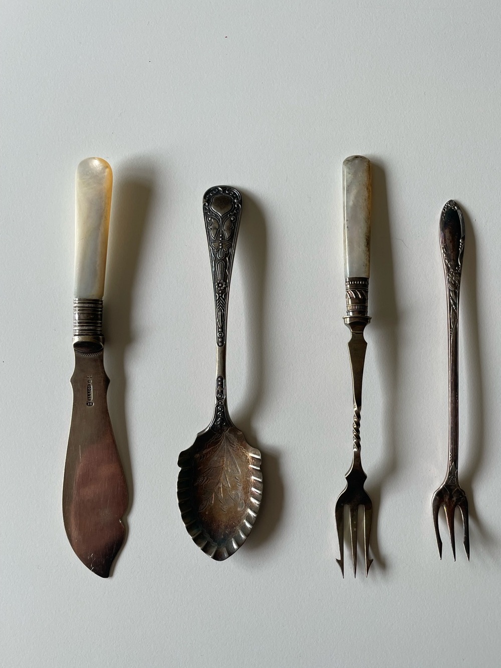 Vintage Silver-Plated & Mother-of-Pearl Flatware Lot of 4 Specialty Utensils